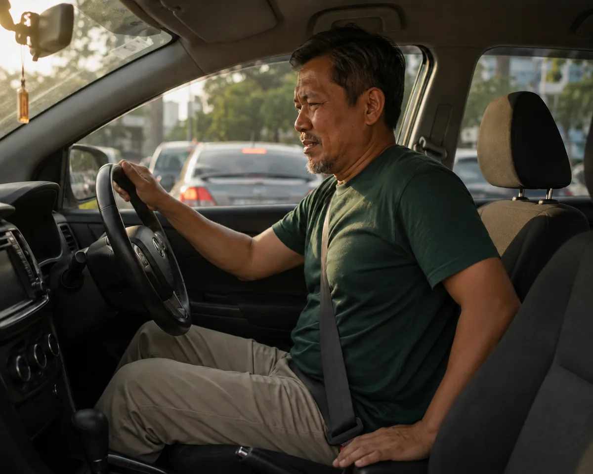 Lelaki duduk dalam kereta ketika kesesakan lalu lintas